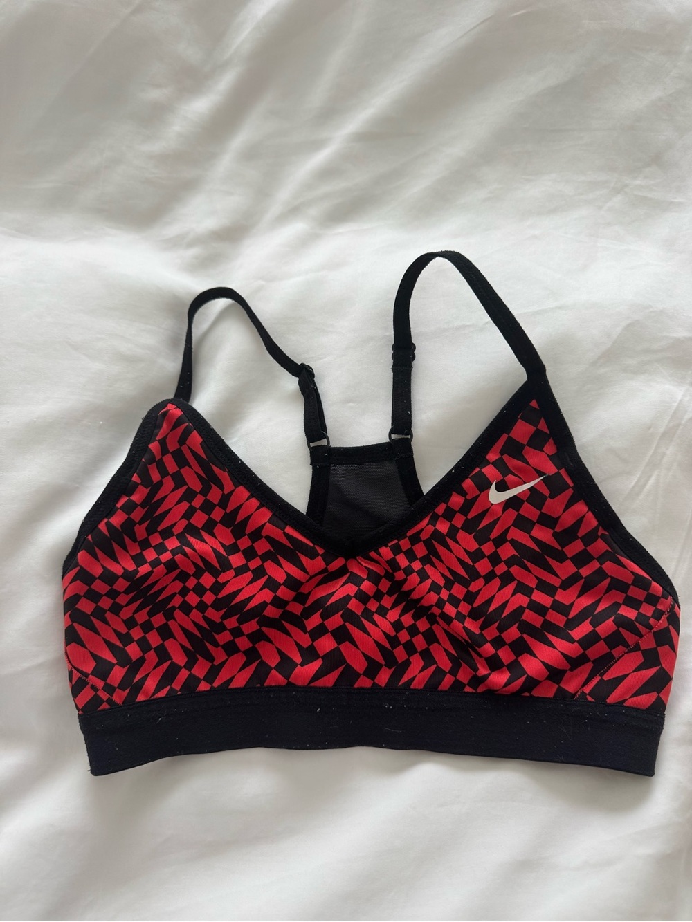 Nike Red and Black Geometric Sports Bra